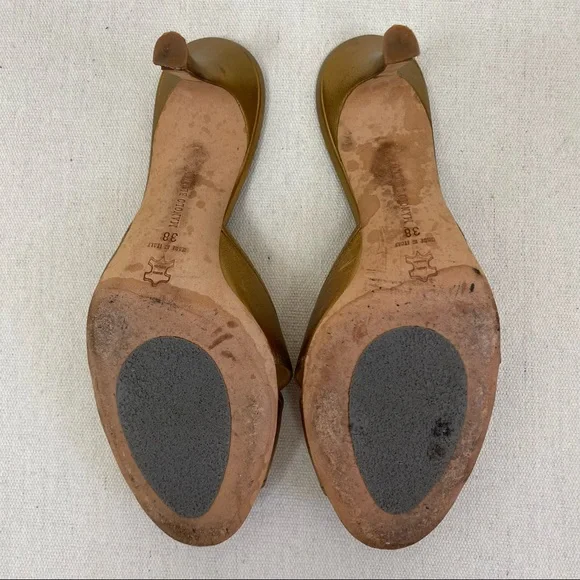 Manolo Blahnik Gold Leather Embellished Slide Sandals - Picture 8 of 9